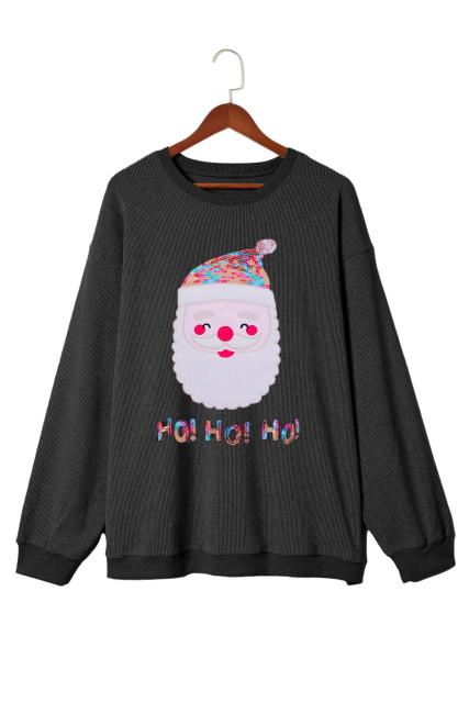 Black Plus Size HO HO HO Santa Graphic Corded Sweatshirt