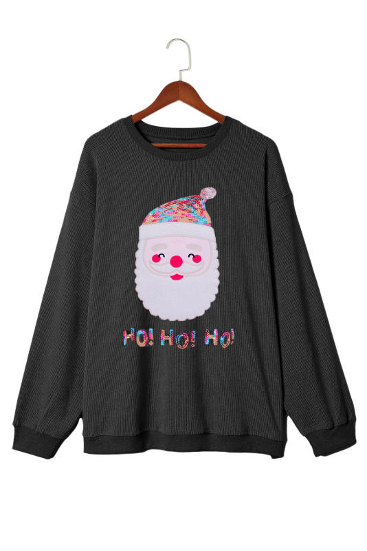 Black Plus Size HO HO HO Santa Graphic Corded Sweatshirt