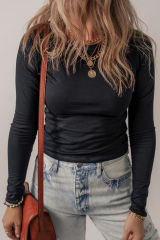 Black Solid Long Sleeve Slim Fit Tee