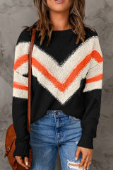 Black Chevron Striped Drop Shoulder Sweater LC2722180-P2