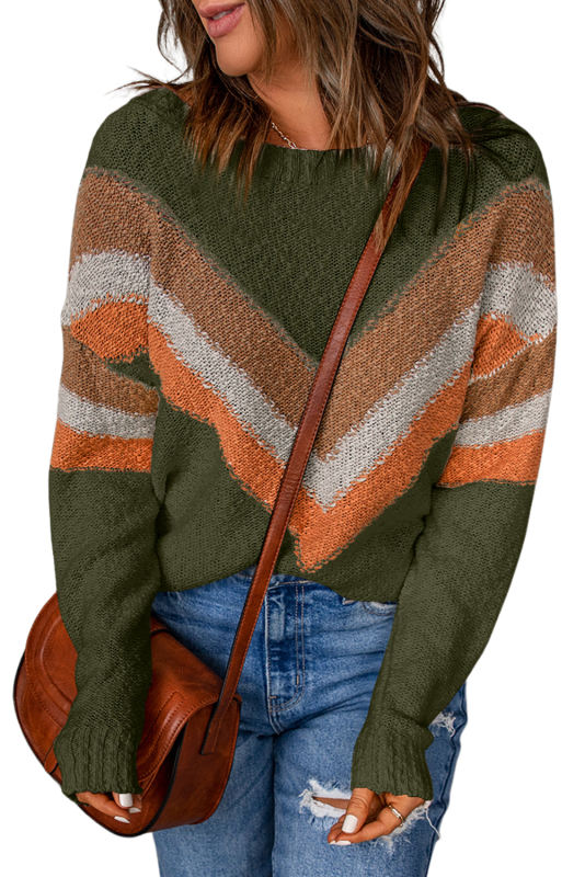 Multicolor Chevron Striped Drop Shoulder Sweater LC2722180-P922