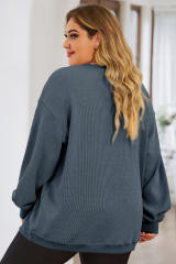 Blue Plus Size Sequined Santa Claus Corded Sweatshirt