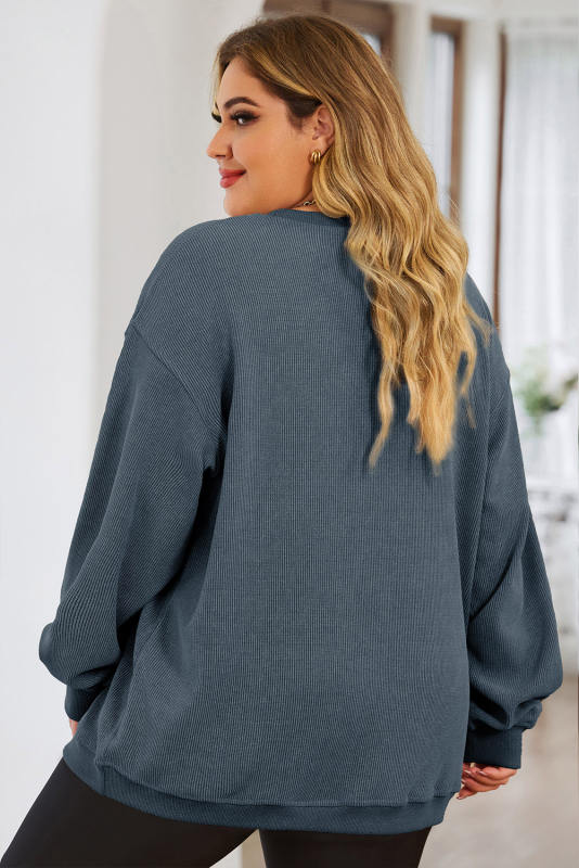 Blue Plus Size Sequined Santa Claus Corded Sweatshirt