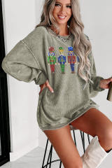 Green Sequined Nutcracker Doll Corded Baggy Sweatshirt