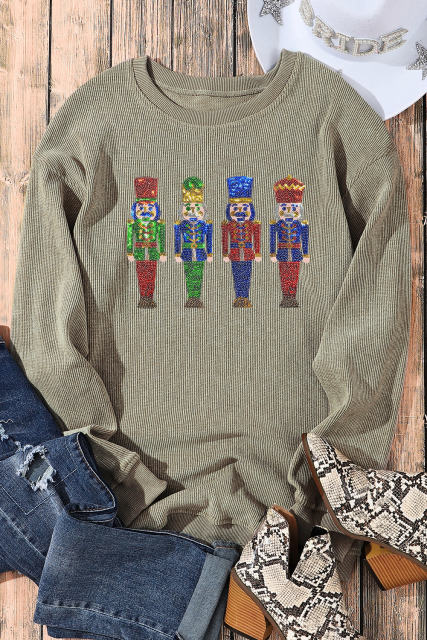 Green Sequined Nutcracker Doll Corded Baggy Sweatshirt