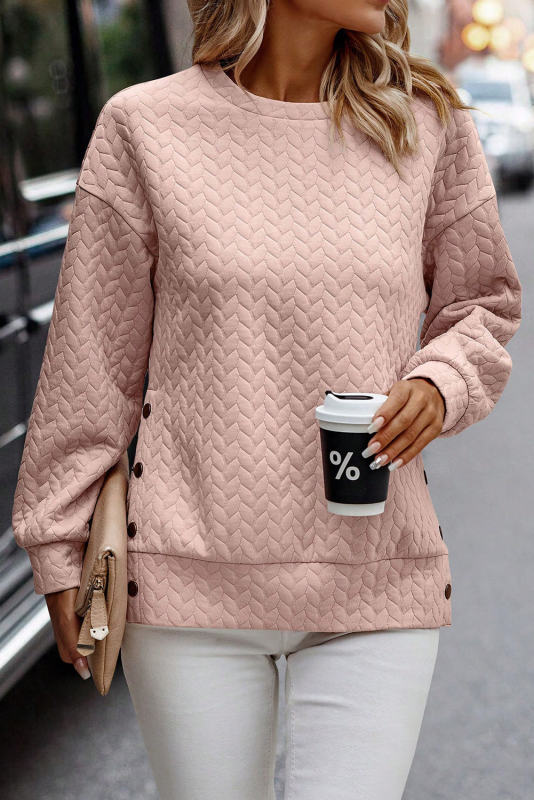 Pale Chestnut Solid Button Detail Drop Shoulder Sweatshirt