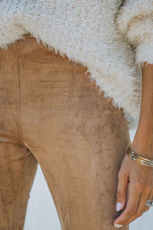 Camel Plus Size High Rise Faux Suede Skinny Pants