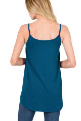 Peacock Blue Spaghetti Strap V-Neck Flowy Tunic Tank Top