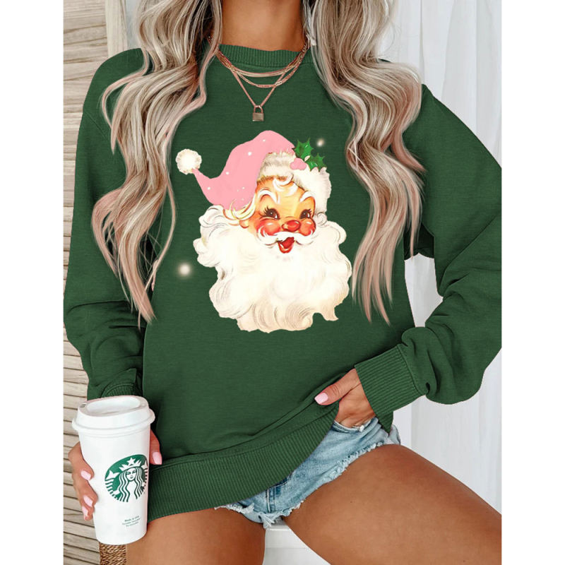 Dark Green Christmas Santa Claus Print Graphic Sweatshirt