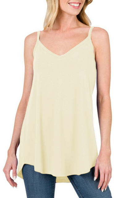 Apricot Spaghetti Strap V-Neck Flowy Tunic Tank Top
