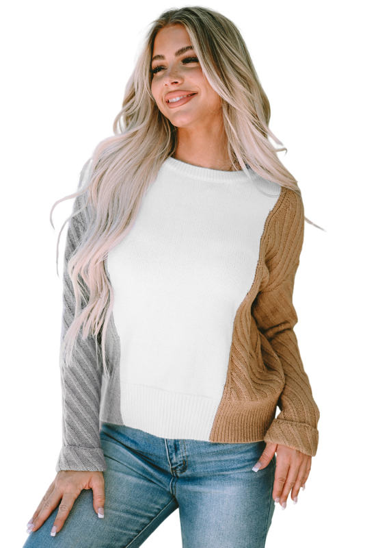 Multicolor Colorblock Textured Drop Shoulder Sweater LC2723201-22
