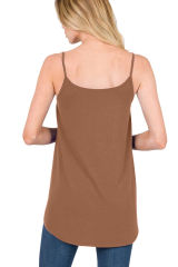 Chestnut Spaghetti Strap V-Neck Flowy Tunic Tank Top