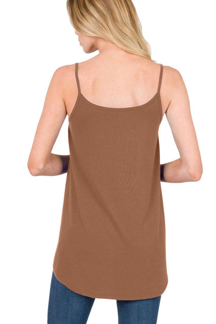Chestnut Spaghetti Strap V-Neck Flowy Tunic Tank Top