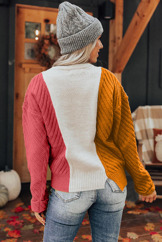 Multicolor Colorblock Textured Drop Shoulder Sweater LC2723201-P1422
