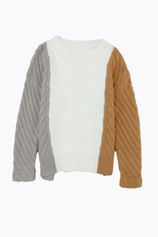 Multicolor Colorblock Textured Drop Shoulder Sweater LC2723201-22
