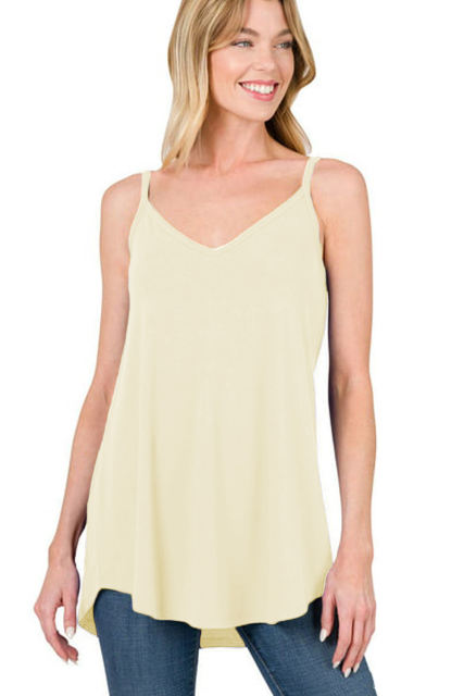 Apricot Spaghetti Strap V-Neck Flowy Tunic Tank Top