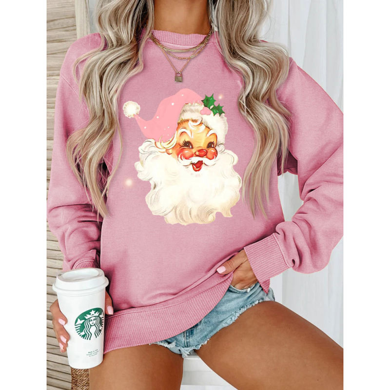 Pink Christmas Santa Claus Print Graphic Sweatshirt