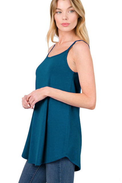 Peacock Blue Spaghetti Strap V-Neck Flowy Tunic Tank Top