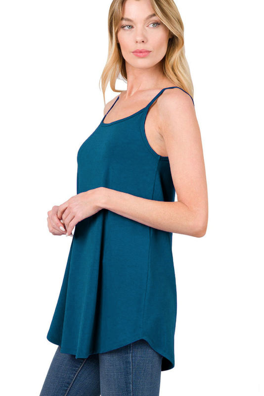 Peacock Blue Spaghetti Strap V-Neck Flowy Tunic Tank Top