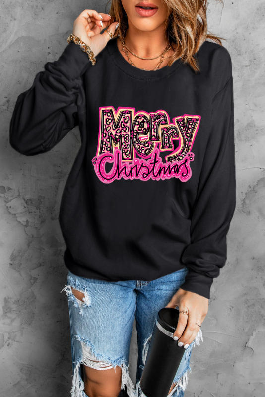 Black Merry Christmas Cool Letter Graphic Sweatshirt