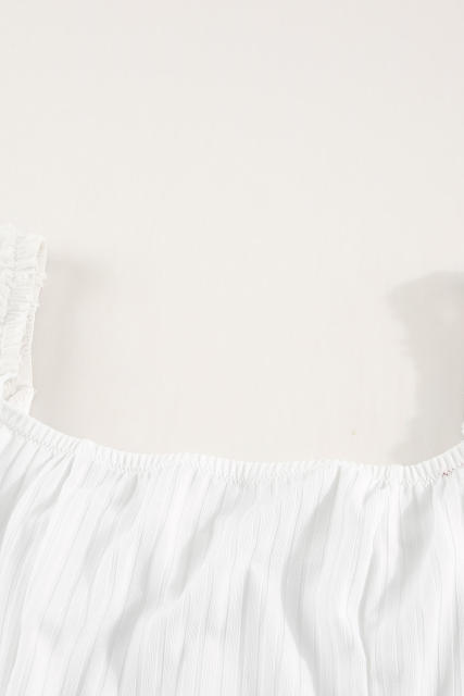 White Solid Swiss Dot Ribbed Puff Sleeve Bodysuit