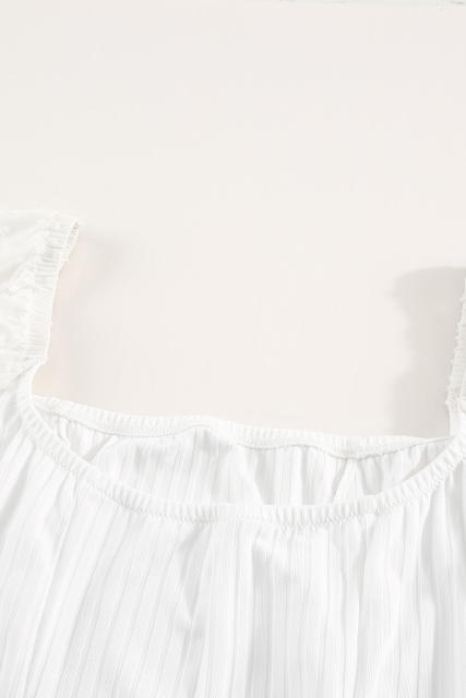 White Solid Swiss Dot Ribbed Puff Sleeve Bodysuit