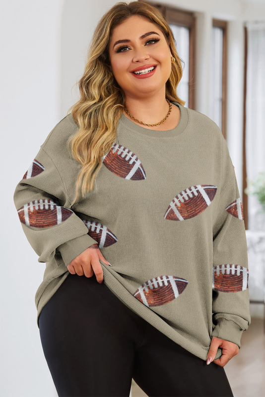 Green Plus Size Rugby Graphic Ribbed Sweatshirt