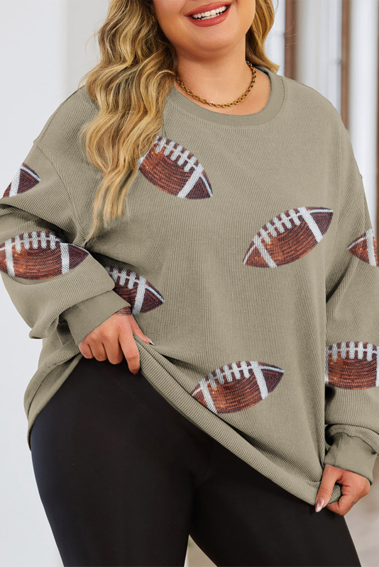 Green Plus Size Rugby Graphic Ribbed Sweatshirt