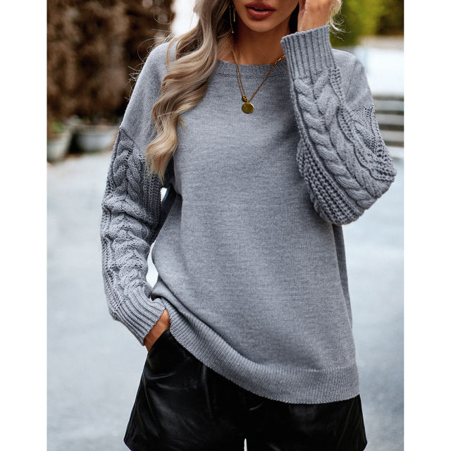 Grey Round Neck Drop Shoulder Knit Sweater