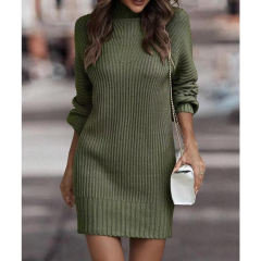 Army Green Turtleneck Knit Sweater Dress