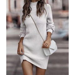 White Turtleneck Knit Sweater Dress
