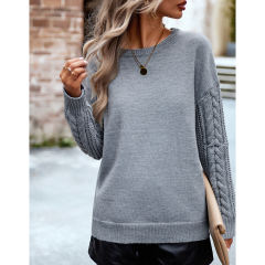 Grey Round Neck Drop Shoulder Knit Sweater