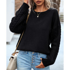 Black Round Neck Drop Shoulder Knit Sweater
