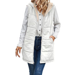 White Full-zip Double-sided Hooded Vest Coat