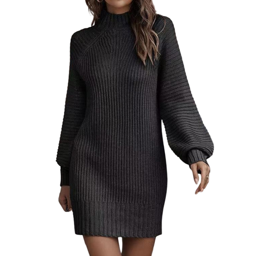 Black Turtleneck Knit Sweater Dress