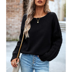Black Round Neck Drop Shoulder Knit Sweater