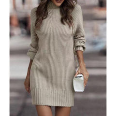 Apricot Turtleneck Knit Sweater Dress