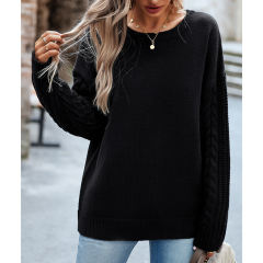 Black Round Neck Drop Shoulder Knit Sweater