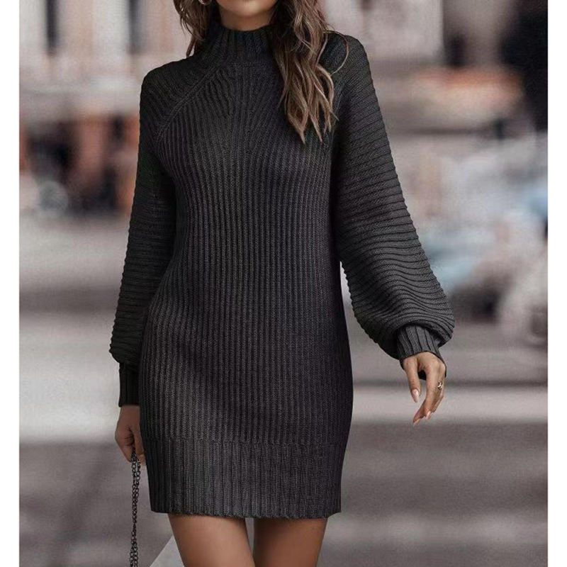 Black Turtleneck Knit Sweater Dress