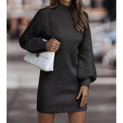 Black Turtleneck Knit Sweater Dress