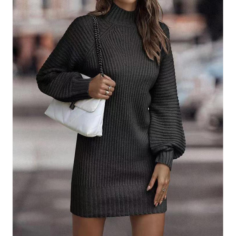 Black Turtleneck Knit Sweater Dress