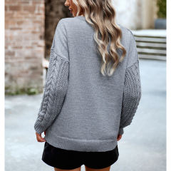Grey Round Neck Drop Shoulder Knit Sweater