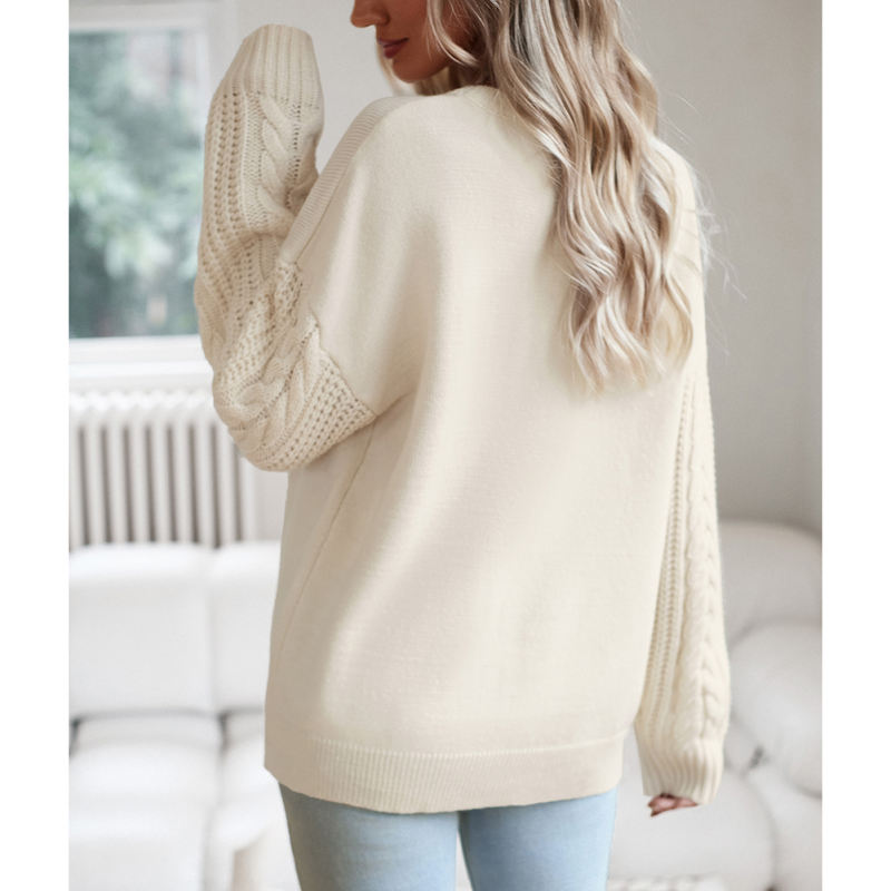 Off white Round Neck Drop Shoulder Knit Sweater