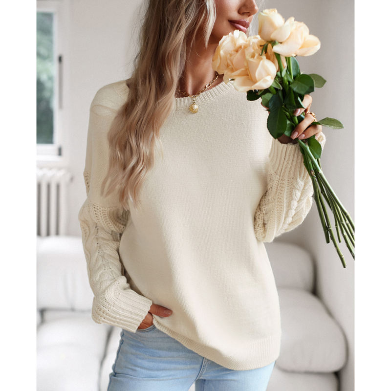 Off white Round Neck Drop Shoulder Knit Sweater