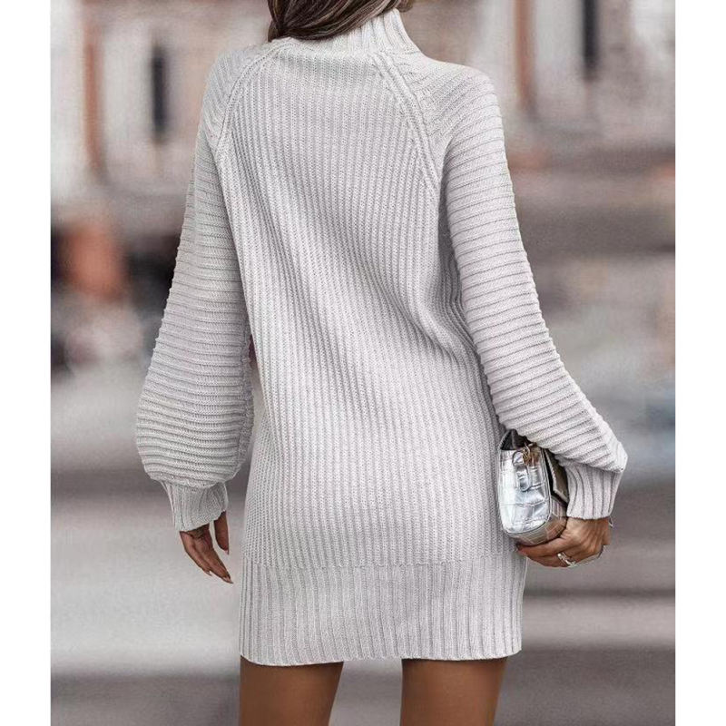 White Turtleneck Knit Sweater Dress