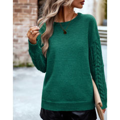 Green Round Neck Drop Shoulder Knit Sweater