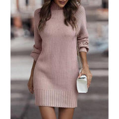 Pink Turtleneck Knit Sweater Dress