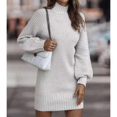 White Turtleneck Knit Sweater Dress