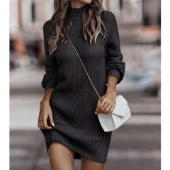Black Turtleneck Knit Sweater Dress