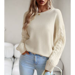 Off white Round Neck Drop Shoulder Knit Sweater